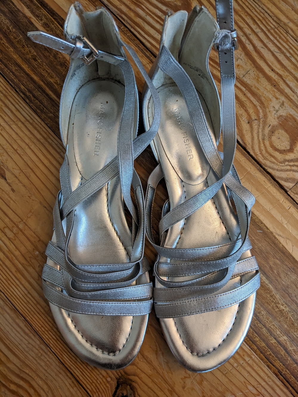 Marc Fisher Metallic Silver Strappy Sandals